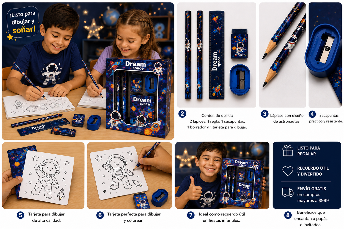 Kit de Papelería Escolar Astronautas | Recuerdo para Fiesta Infantil