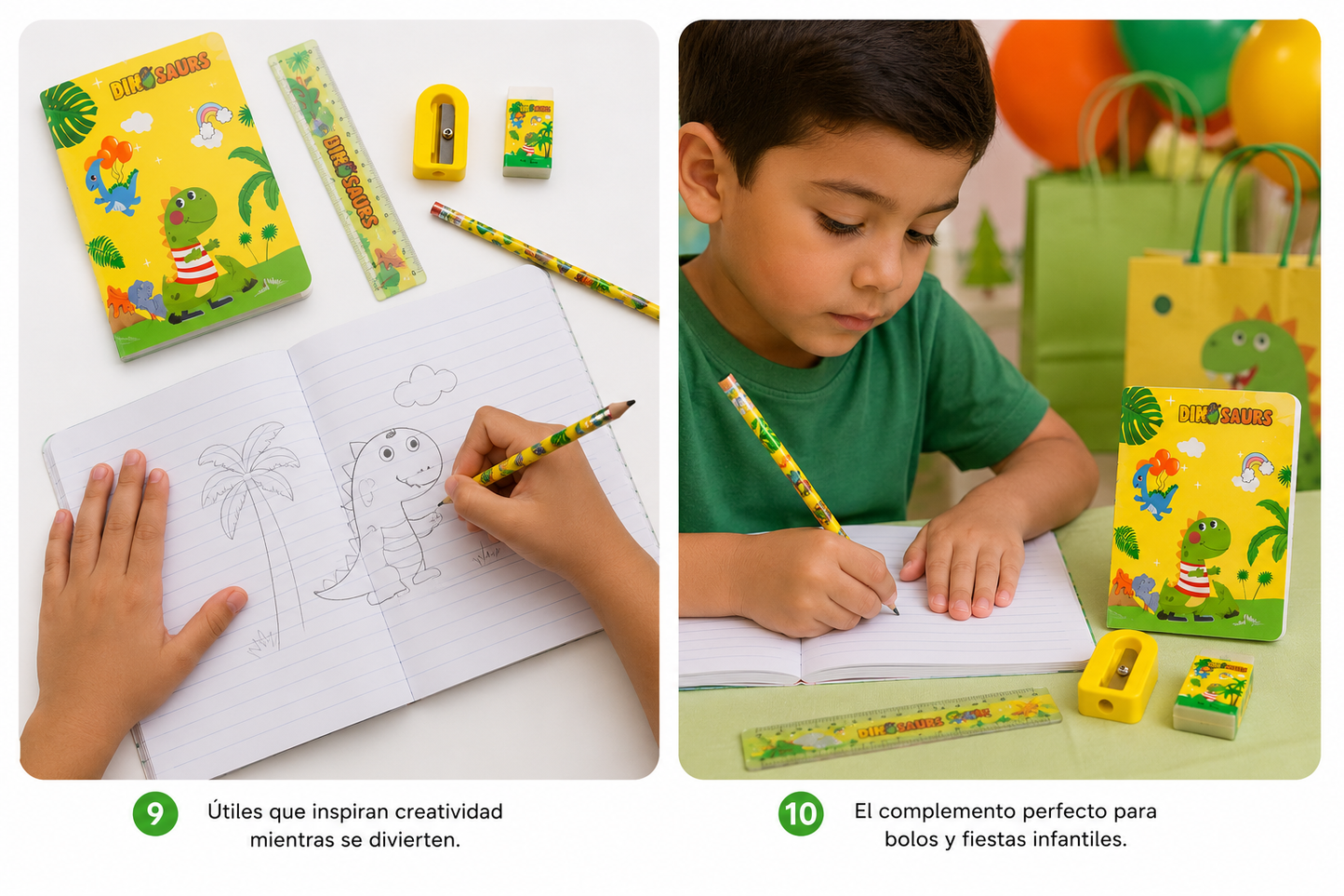 Kit de Papelería Escolar Dinosaurio | Recuerdo para Fiesta Infantil