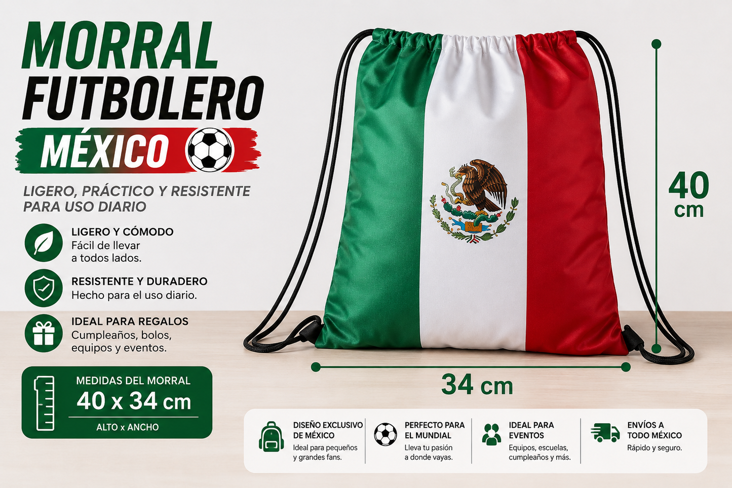 🎒 Paquete de 20 Morrales Futboleros México