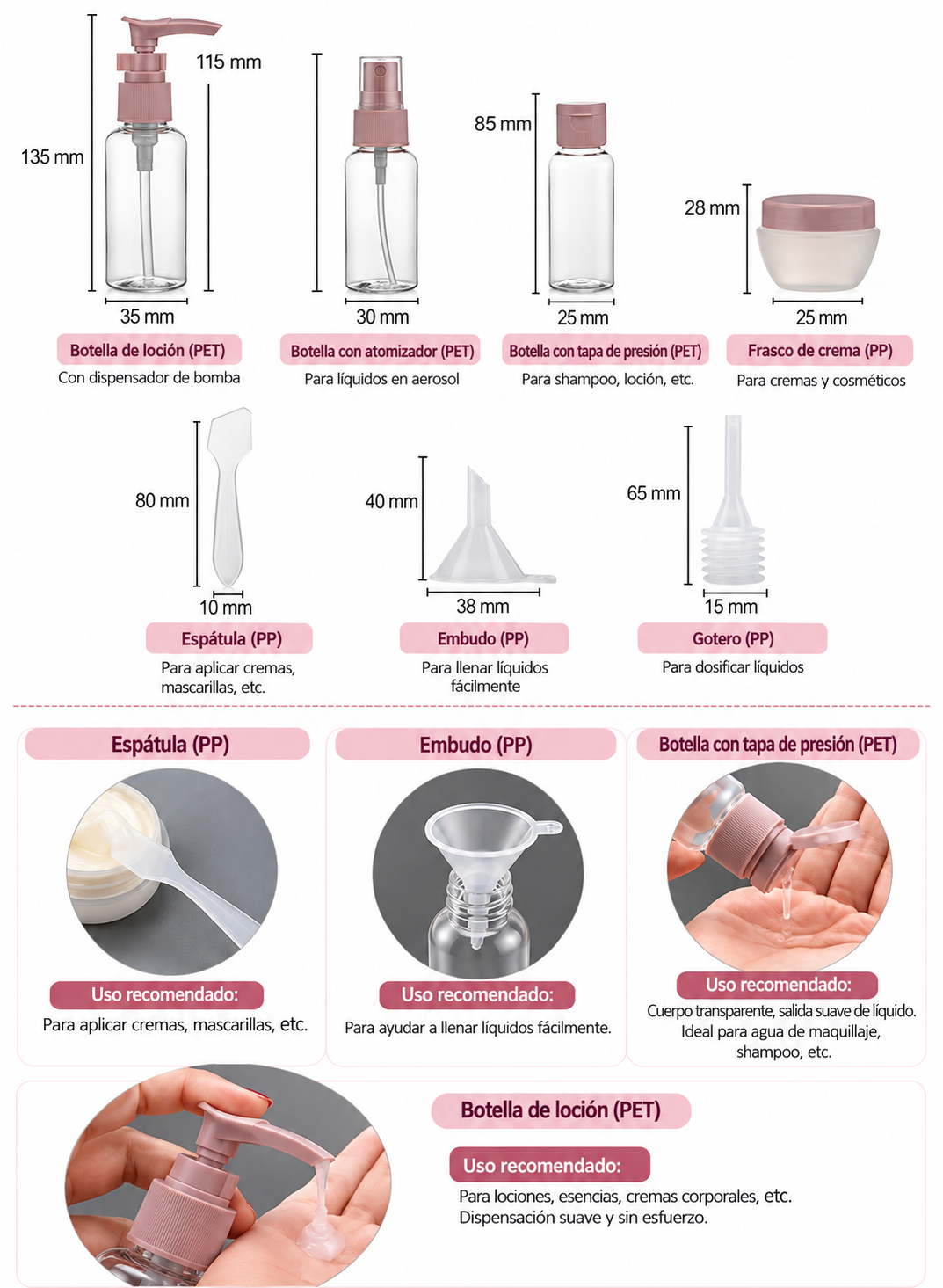 Set de 12 Envases de Viaje para Cosméticos con Bolsa y Accesorios