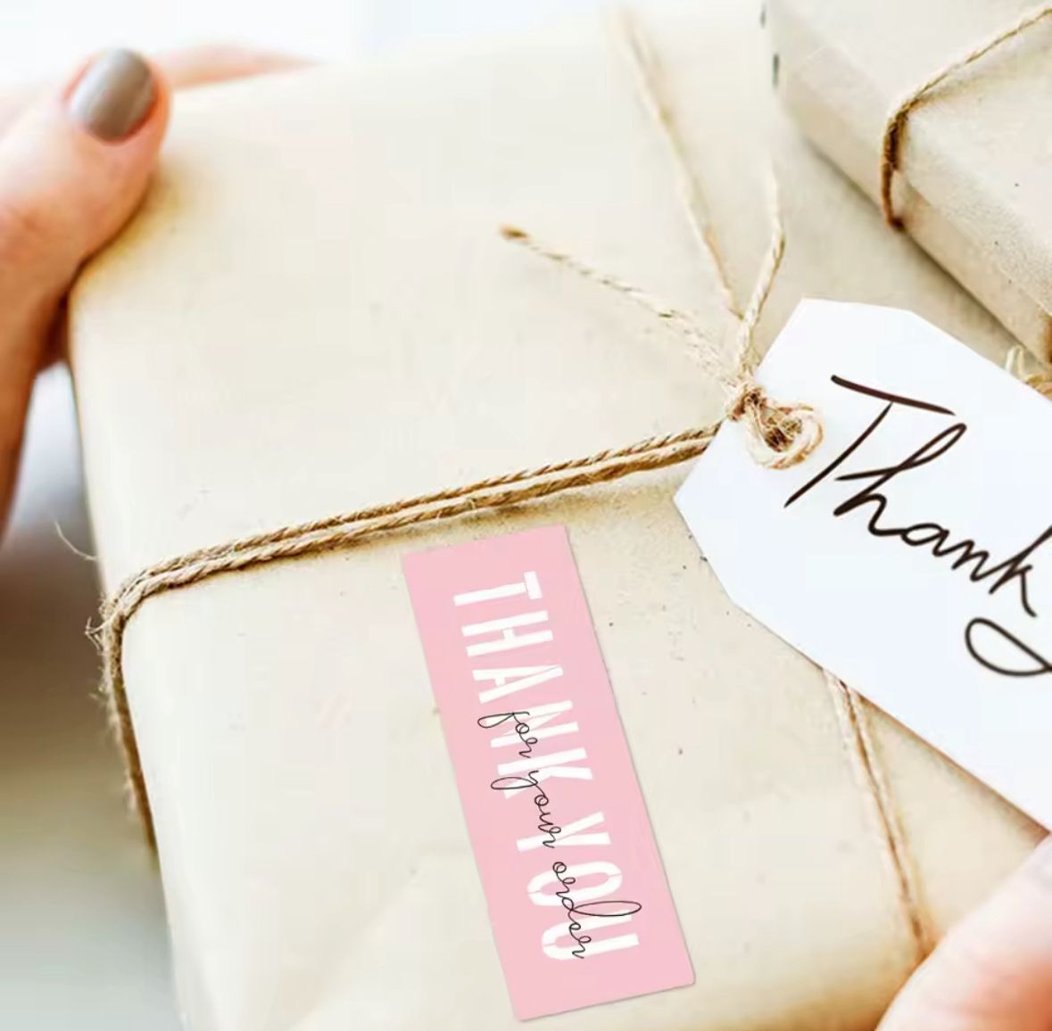 120 Stickers “Thank You” para Empaques | 7.5 × 2.5 cm