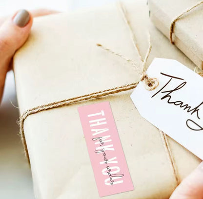 120 Stickers “Thank You” para Empaques | 7.5 × 2.5 cm