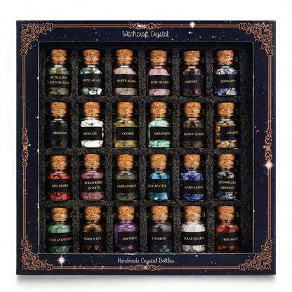 Set de 24 Cuarzos y Piedras Naturales en Frascos | Colección para Regalo y Decoración