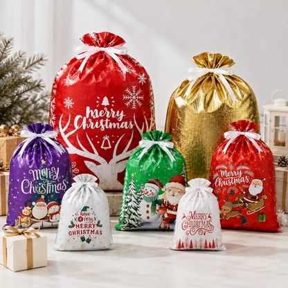 33 Bolsas Navideñas para Regalo con Cordón | Varios Tamaños y Diseños