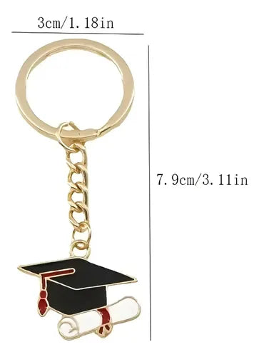 20 llaveros de graduación con birrete en negro y rojo