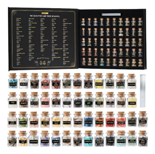 Colección de 50 cuarzos y gemas con selenita y estuche