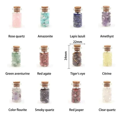 Set de 12 botellas de piedras naturales y cuarzos decorativos