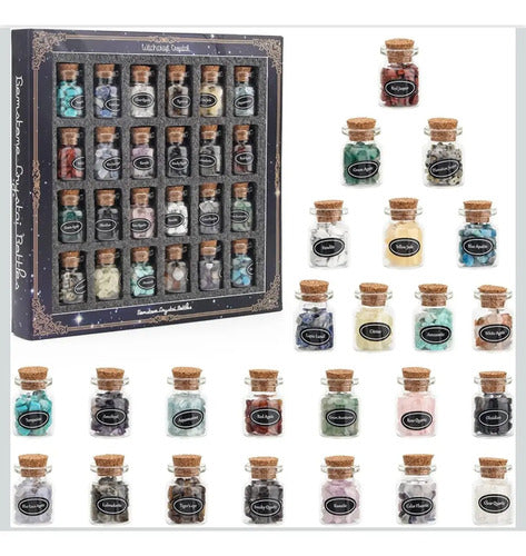 Set de 24 frascos de piedras naturales y cuarzos decorativos