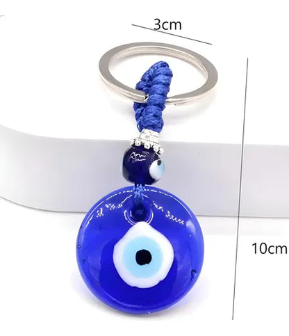 Llavero de ojo turco azul de vidrio con correa