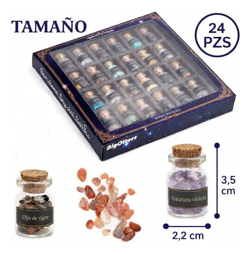 Set de 24 frascos de piedras naturales y cuarzos decorativos