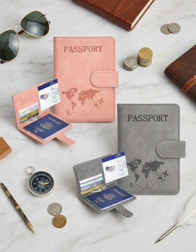 Set de 2 portapasaportes RFID para pareja en gris y rosa