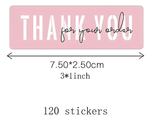 120 stickers Thank You para empaques de 7.5 × 2.5 cm
