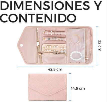 Organizador de joyas de viaje plegable rosa con 10 espacios