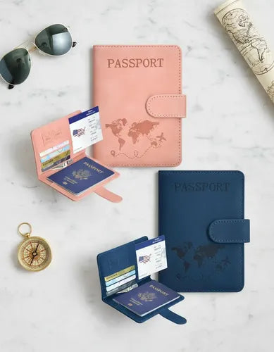 2 portapasaportes RFID con cierre magnético en rosa y azul