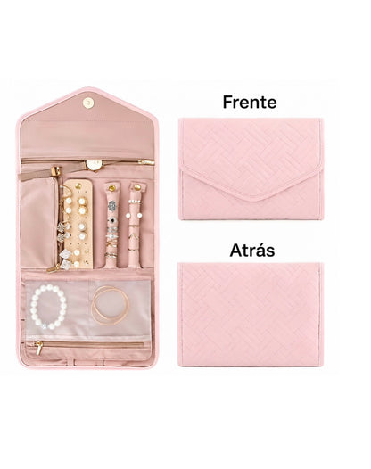 Organizador de Joyas de Viaje tipo sobre Plegable Rosa con 10 Compartimentos