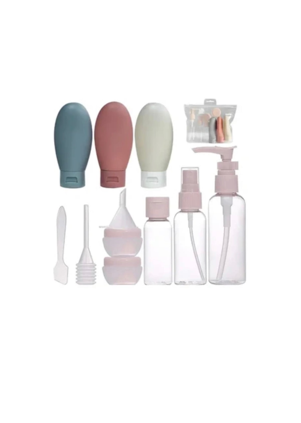 Set de 12 Envases de Viaje para Cosméticos con Bolsa y Accesorios