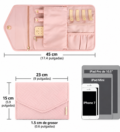 Organizador de Joyas de Viaje tipo sobre Plegable Rosa con 10 Compartimentos
