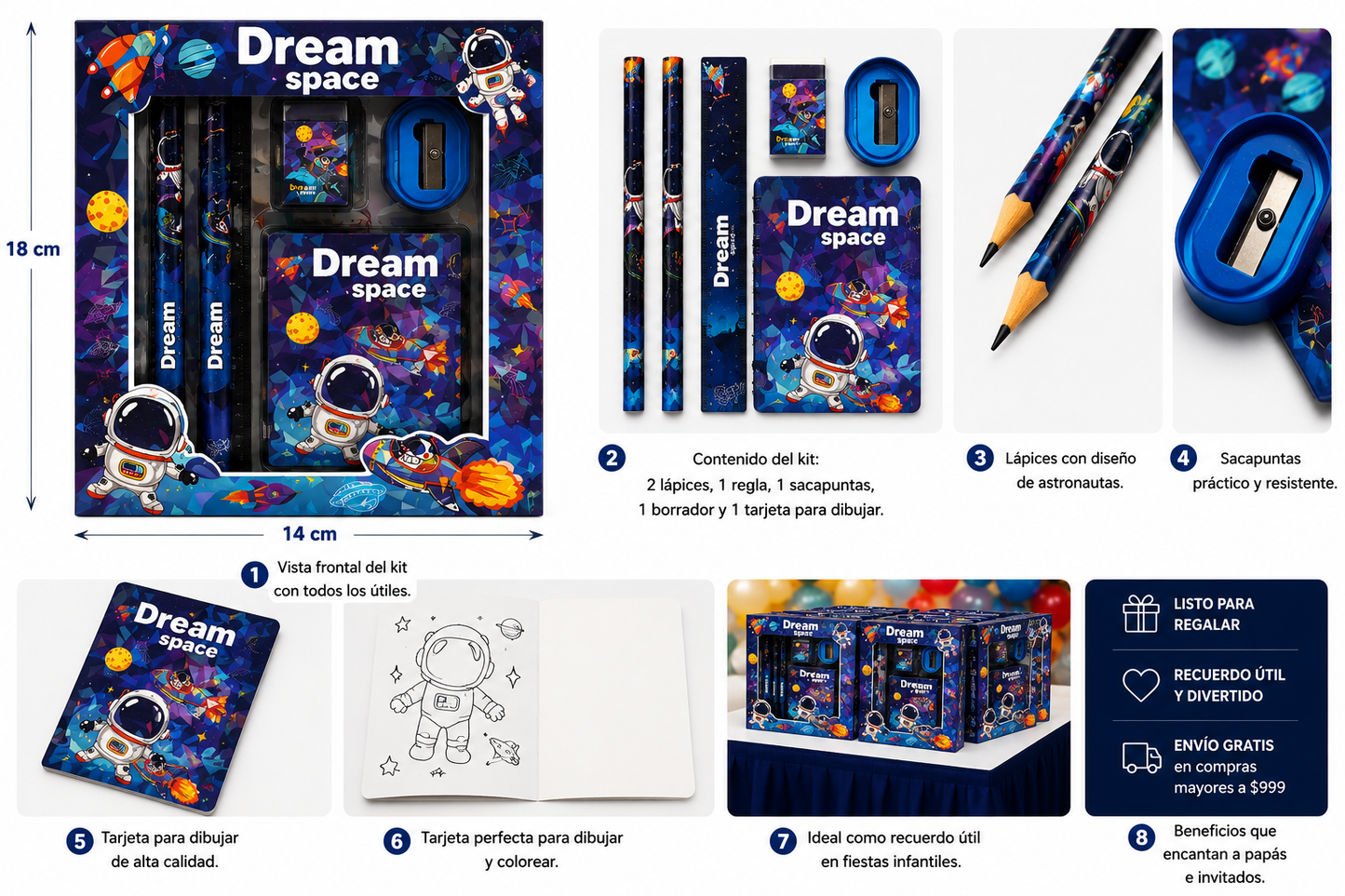 Kit de Papelería Escolar Astronautas | Recuerdo para Fiesta Infantil
