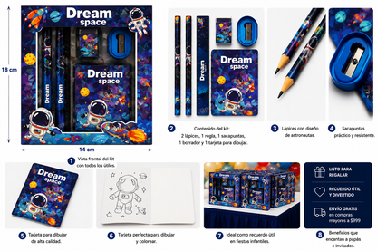 Kit de Papelería Escolar Astronautas | Recuerdo para Fiesta Infantil