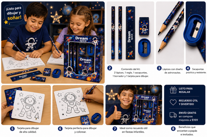 Kit de Papelería Escolar Astronautas | Recuerdo para Fiesta Infantil
