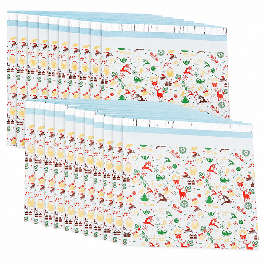 50 Bolsas Navideñas con Cierre Adhesivo para envíos 26 × 33 cm | Regalos y Posadas
