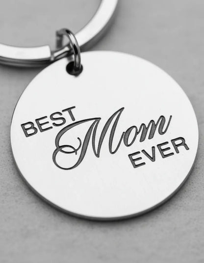 Llavero para Mamá con Dije Redondo y Mensaje Especial "Best mom ever"