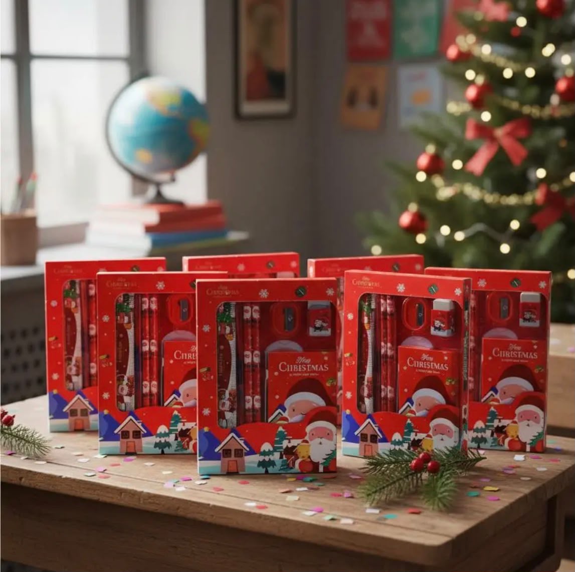 Kit de Papelería Escolar Navidad | Recuerdo para Fiesta Infantil