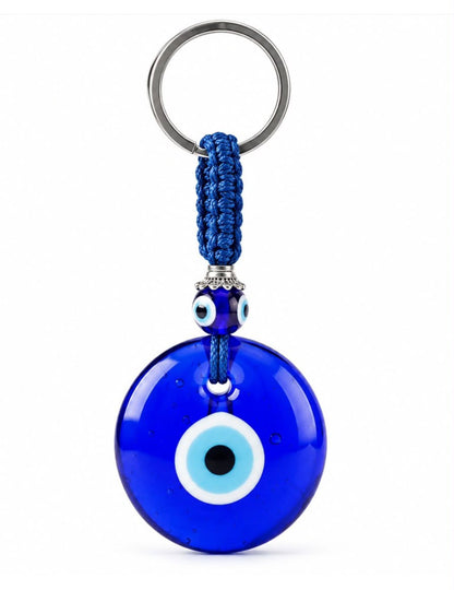 Llavero de ojo turco azul de vidrio con correa y argolla metálica