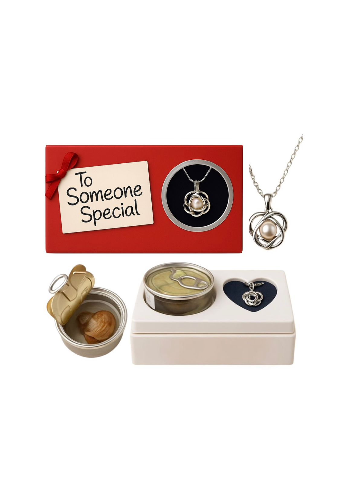Set de Joyería de Acero Inoxidable con Collar  y dije en forma de Rosa con Perla en su Ostra Real regalo mujer