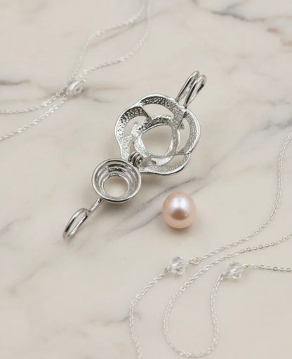 Set de Joyería de Acero Inoxidable con Collar  y dije en forma de Rosa con Perla en su Ostra Real regalo mujer
