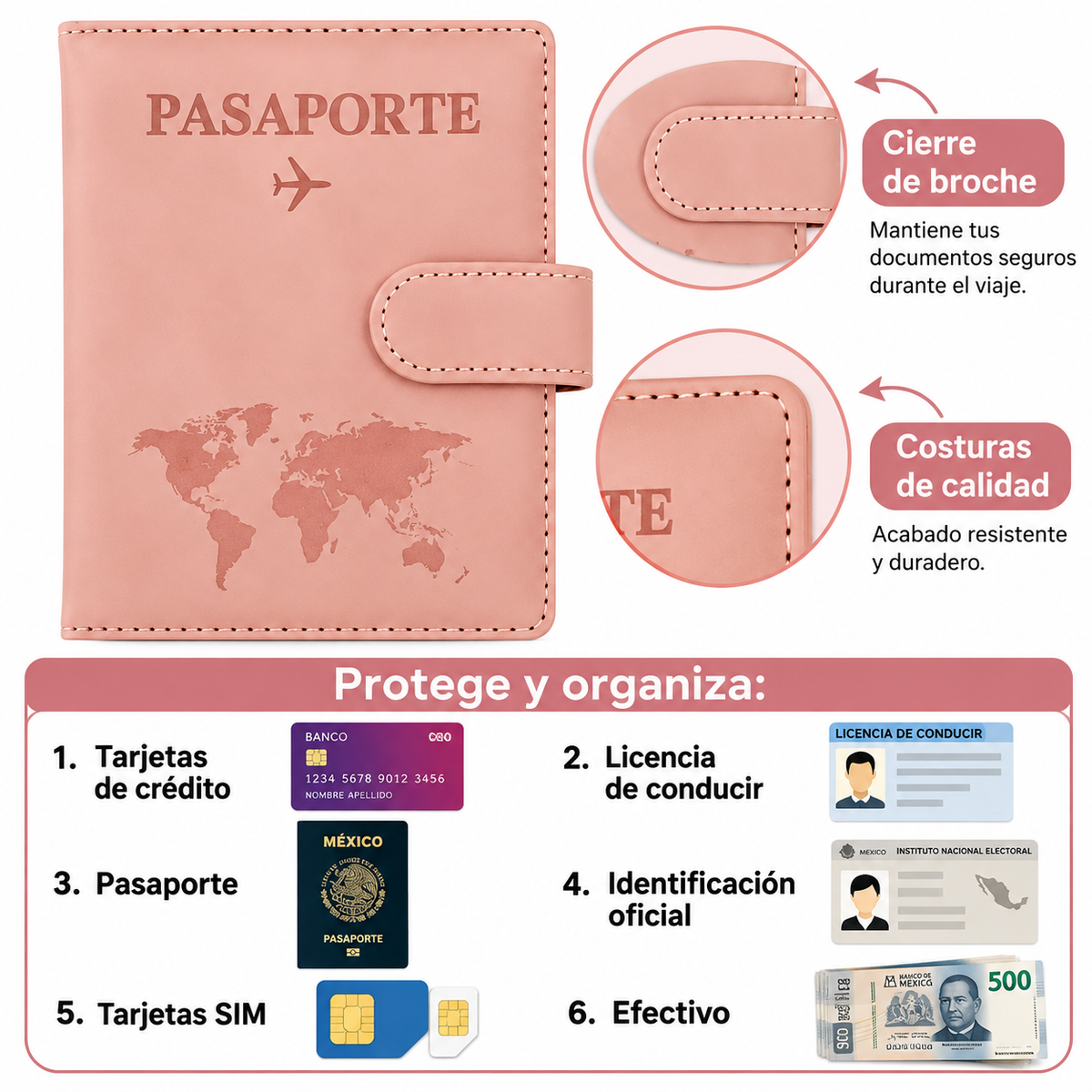 Set de 2 Portapasaportes RFID para Pareja en Gris y Rosa