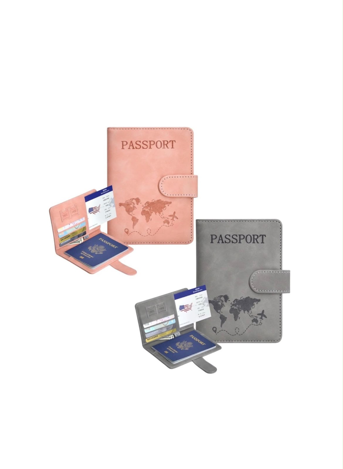 Set de 2 Portapasaportes RFID para Pareja en Gris y Rosa