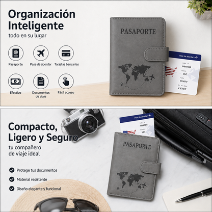 Set de 2 Portapasaportes RFID para Pareja en Gris y Rosa