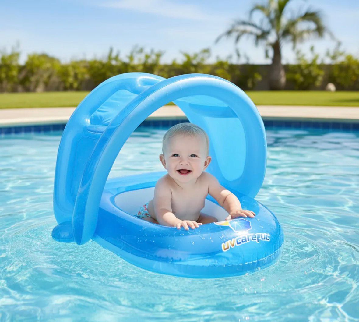 Flotador lancha para Bebé Bestway con Sombrilla Azul 85 × 80 cm