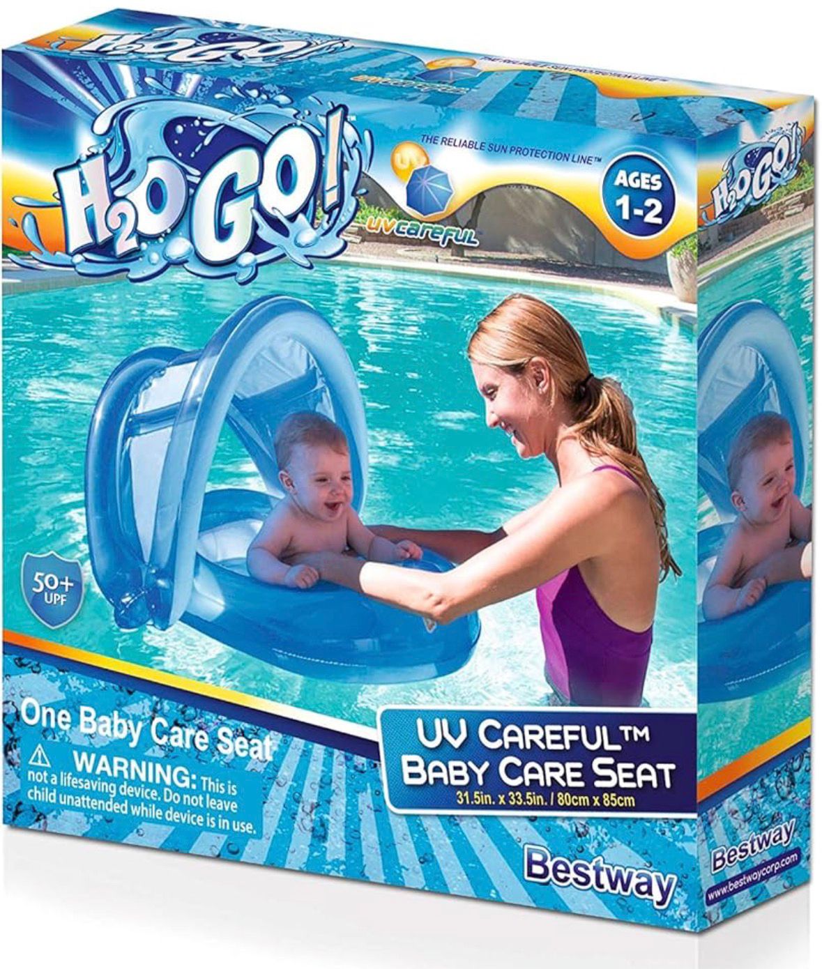 Flotador lancha para Bebé Bestway con Sombrilla Azul 85 × 80 cm