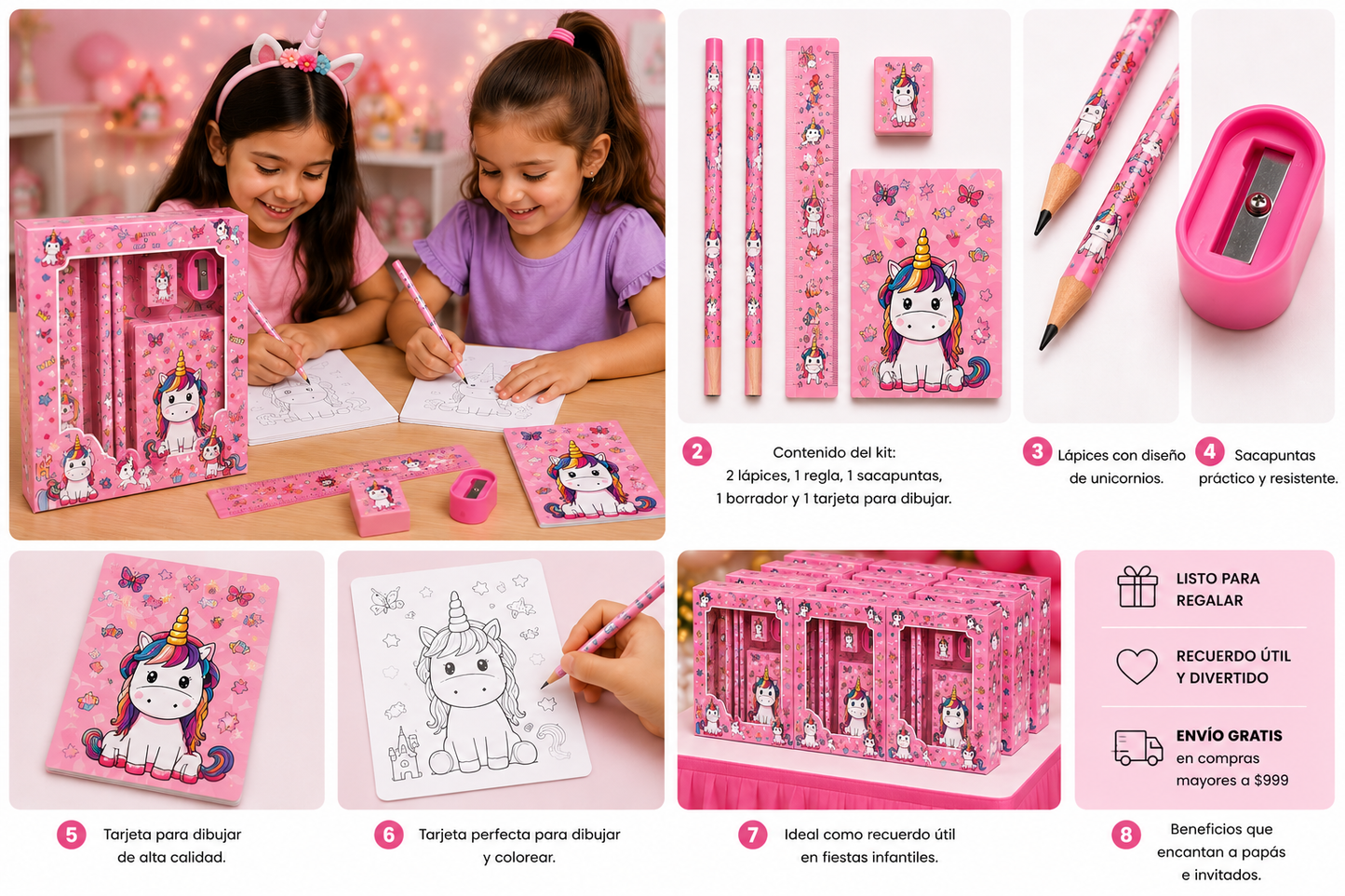 Kit de Papelería Escolar Unicornio | Recuerdo para Fiesta Infantil